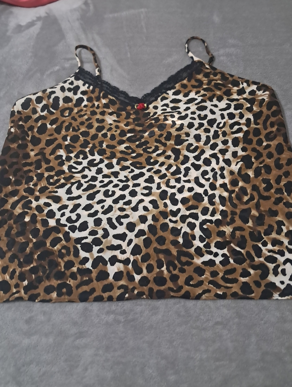 Secret Treasures Y2K Leopard Print Lightweight Cami Brown-Black Lace Trim Sz. L
